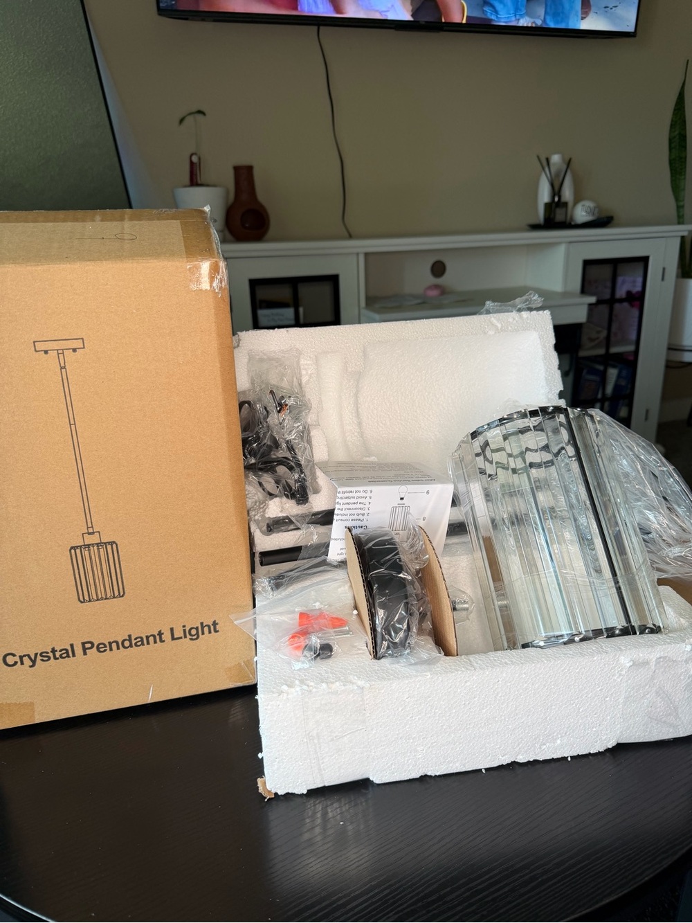 Crystal Pendant Light - Clear Glass with Black Hardware
